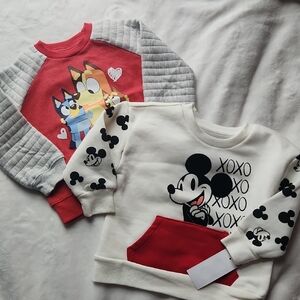 Baby 18 months, Disney Valentines, XOXO Mickey Sweater And Bluey Heart Sweaters